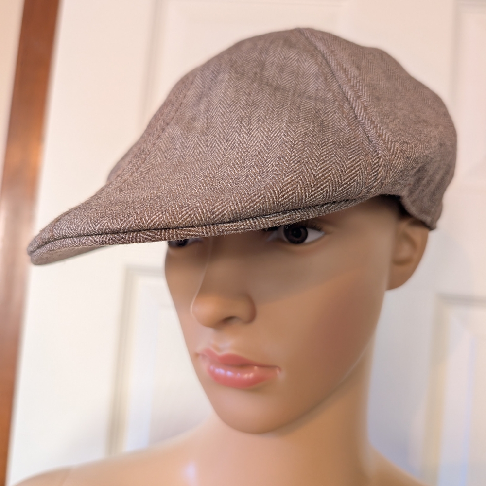 Brown Herringbone Flat Cap Unknown Brand (Unsure Of Brand) Size LG/XL